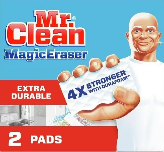 a box of Magic Eraser&#x27;s with Mr. Clean holding a Magic Eraser