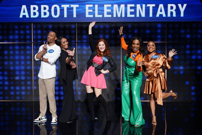 abbott cast on stage for a tv show