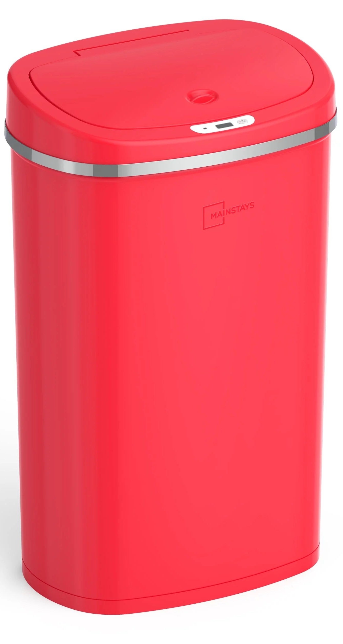 a red motion-detected garbage can
