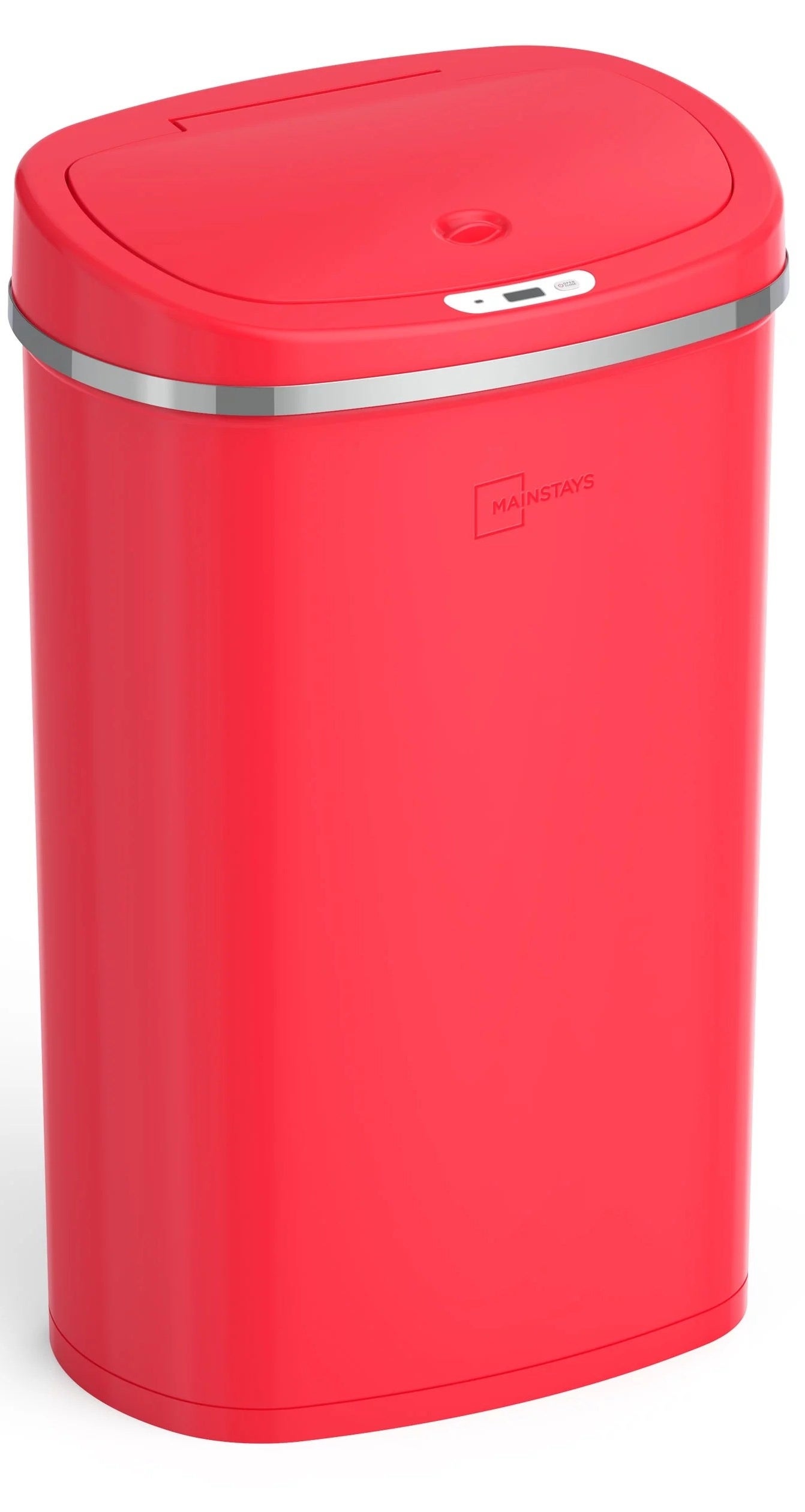 a red motion-detected garbage can