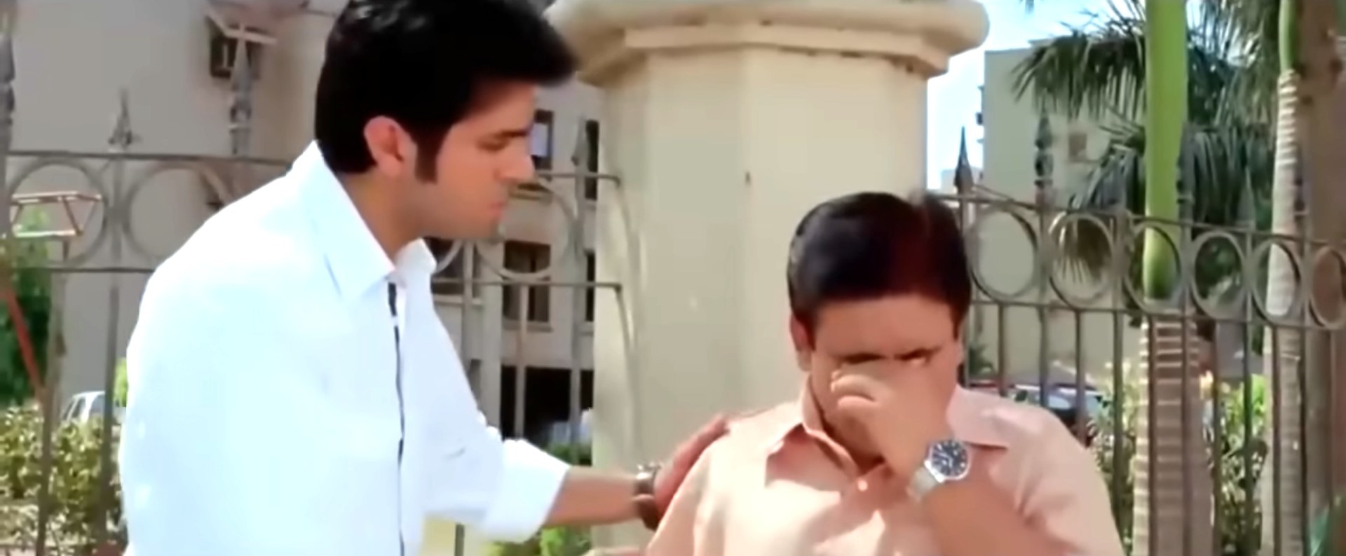 Dilip Joshi crying while Harman Baweja consoles him