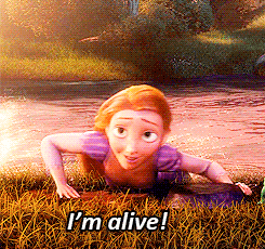 Animated character coming out of the water saying, &quot;I&#x27;m alive!&quot;