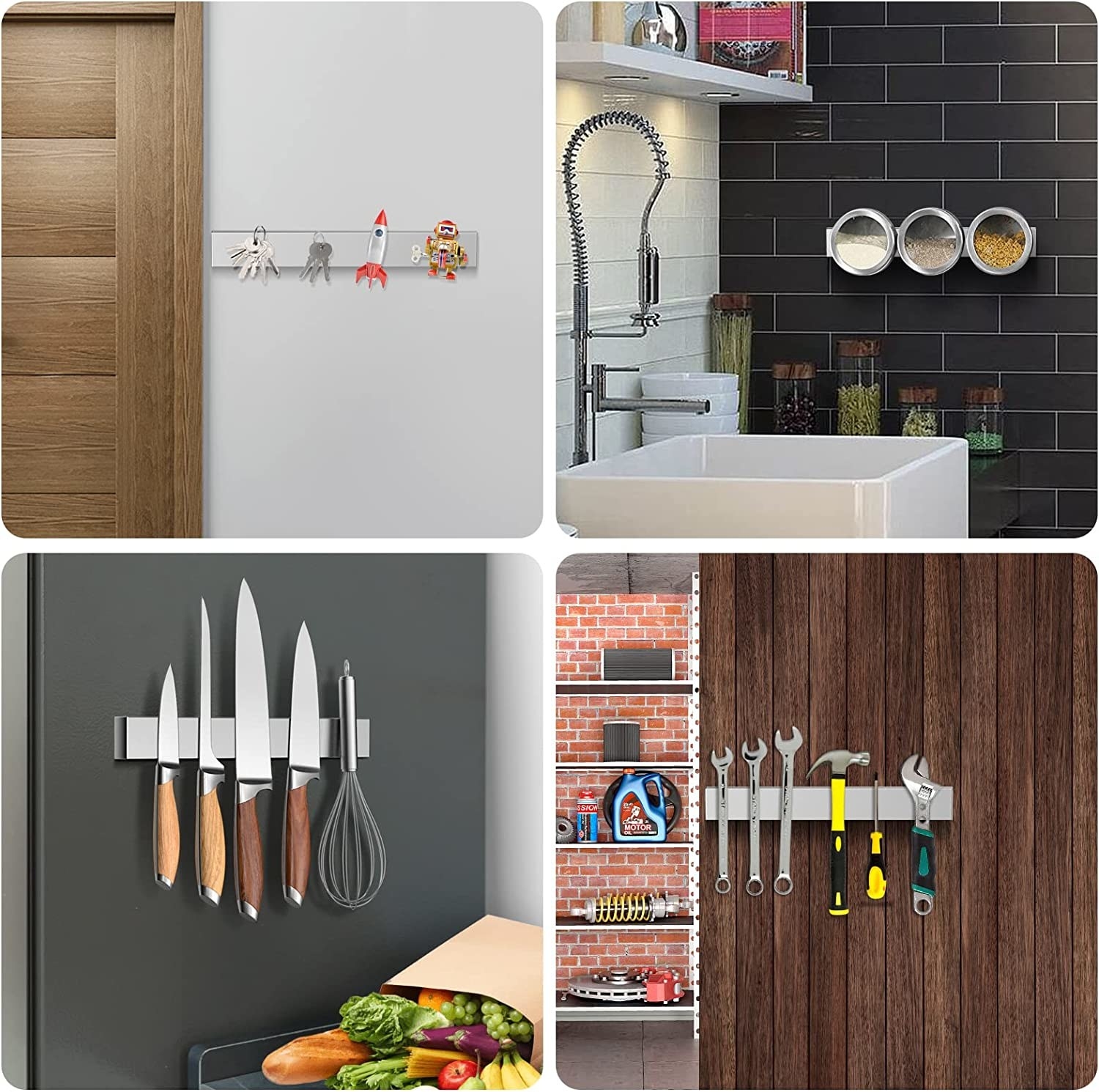 the magnetic knife holder in four different scenarios