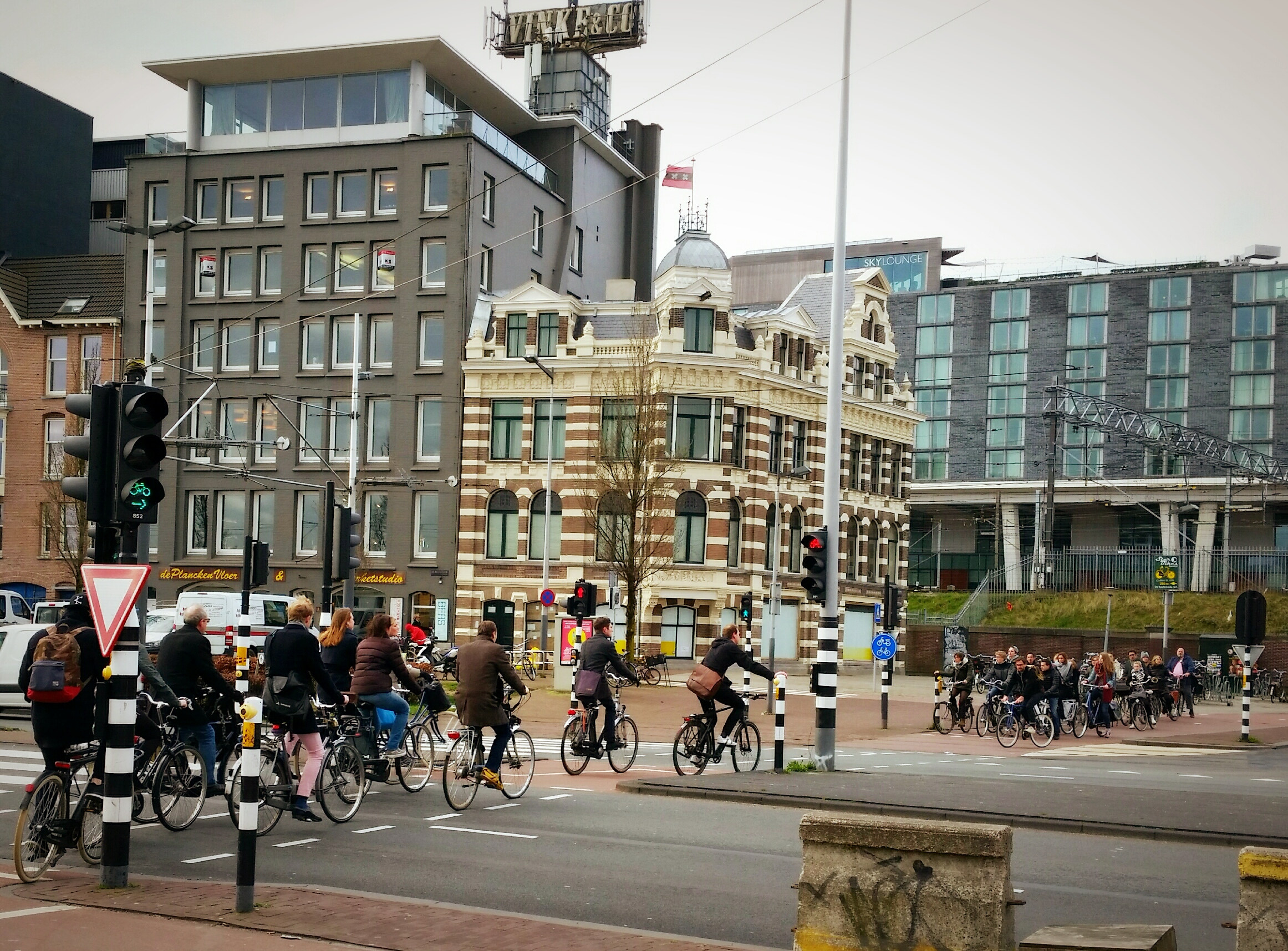 Bikers riding in the bike lane.