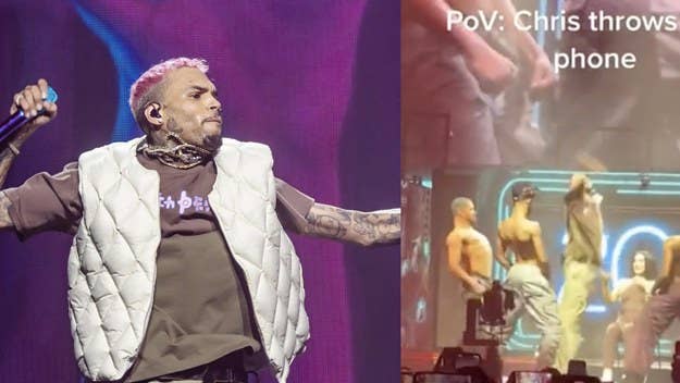 Chris Brown hurled a fan's phone back into the audience after she attempted to record him giving her an onstage lap dance. Brown is currently on tour.