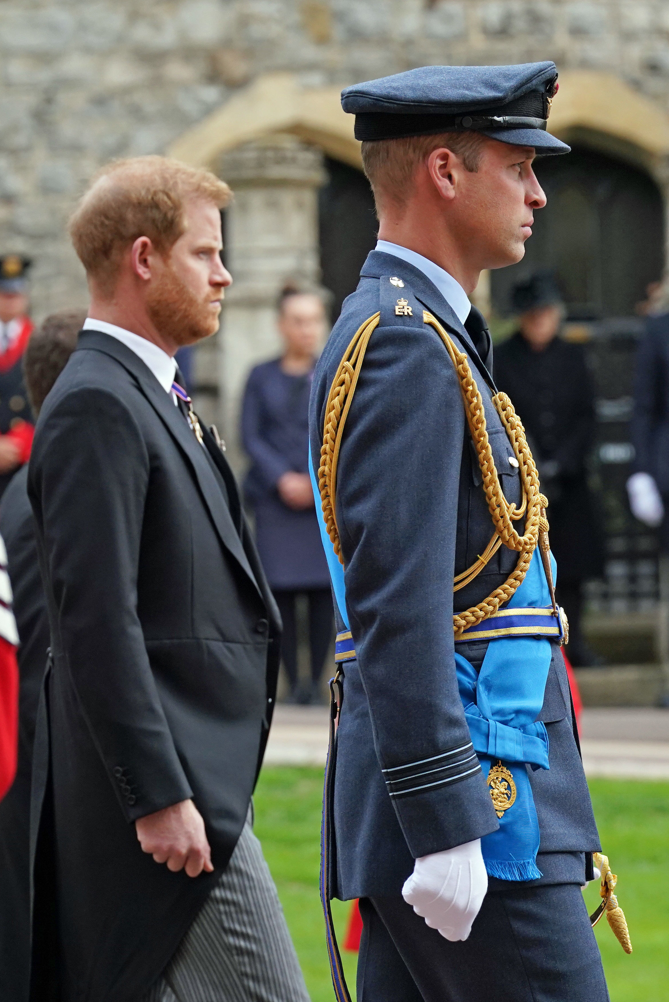 Prince Harry and Prince William marching at Prince Phillip&#x27;s funeral