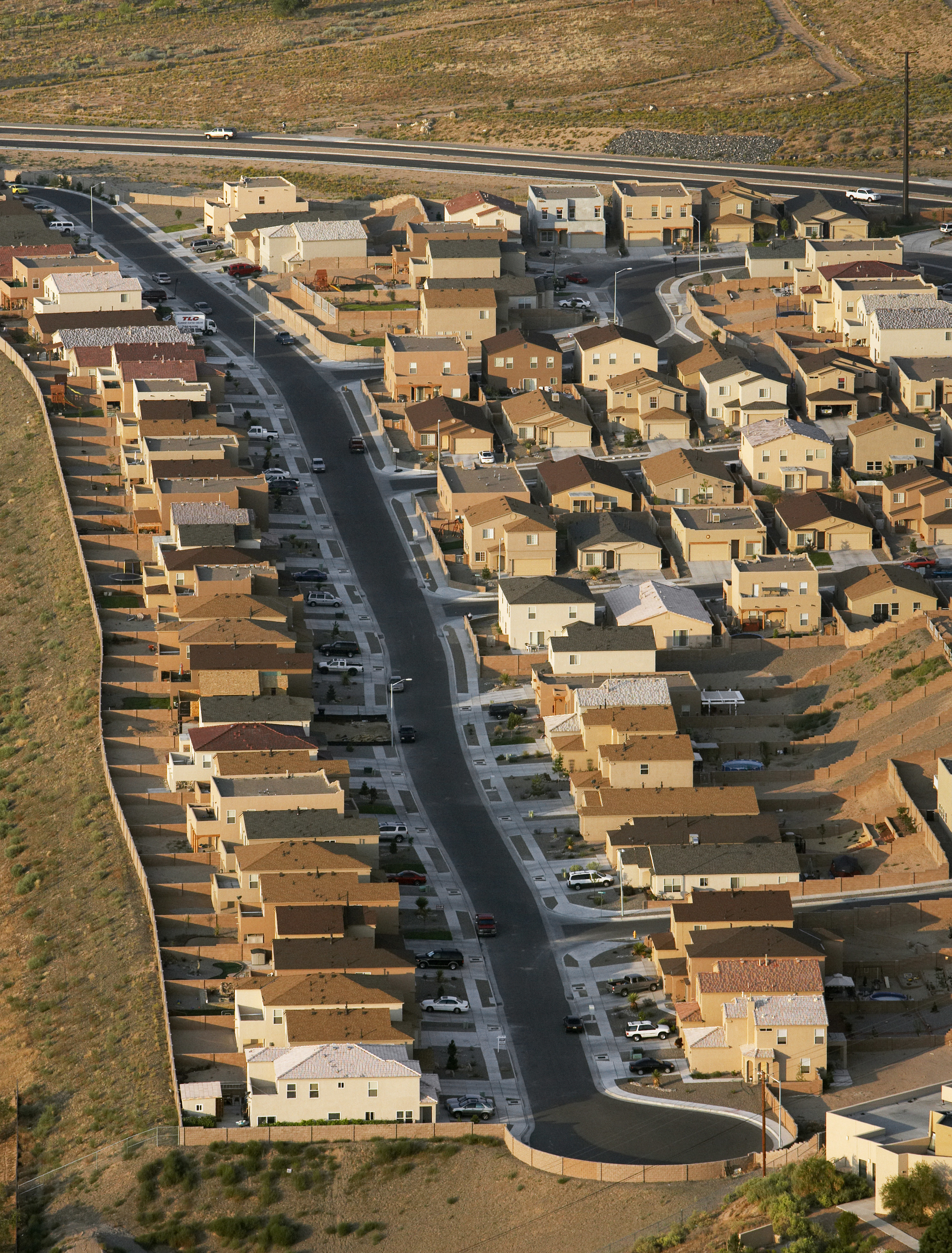 Aerial view of Albuquerque, New Mexico suburban housing neighborhood subdivision and residential streets