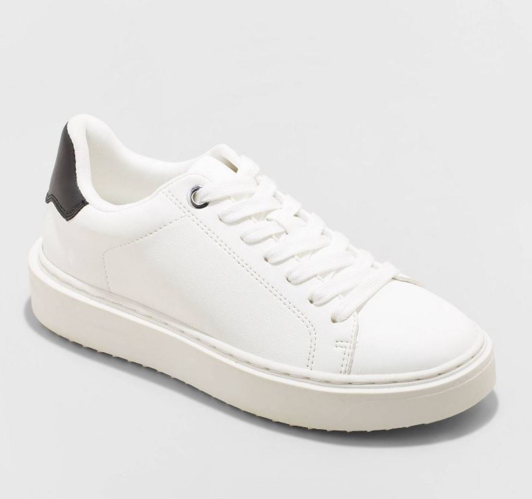 white faux leather sneakers