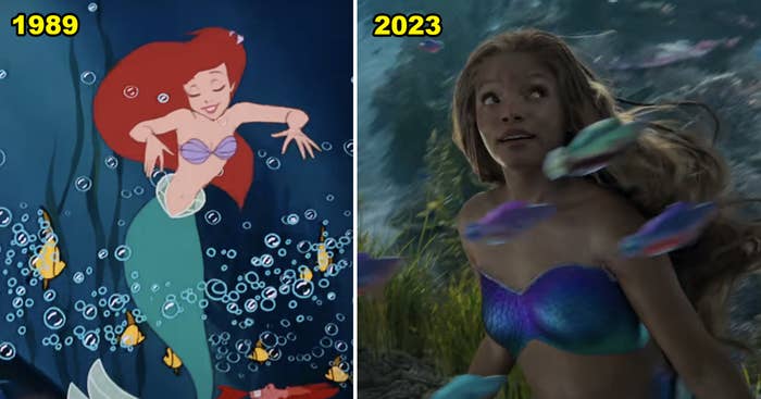 A side-by-side of Ariel in the original animated movie vs. in the live-action remake