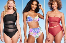 Three images of models wearing bathing suits