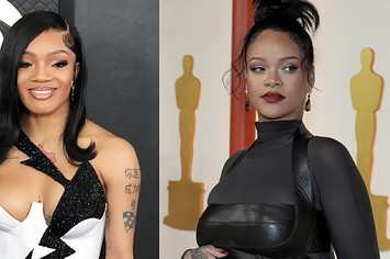 Rapper Glorilla and singer Rihanna in a splice image