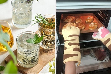 literary cups and cat paw oven mitts 
