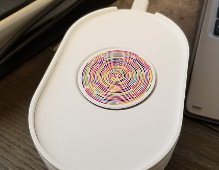 The product with a colorful circle design on it