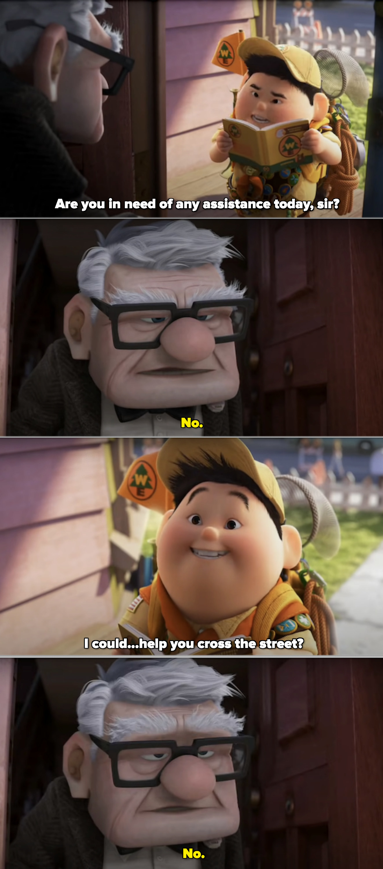 Carl talking with Russell outside his house