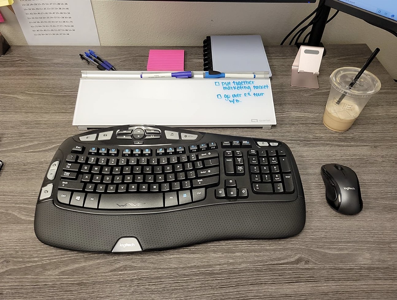 The white board next to a keyboard