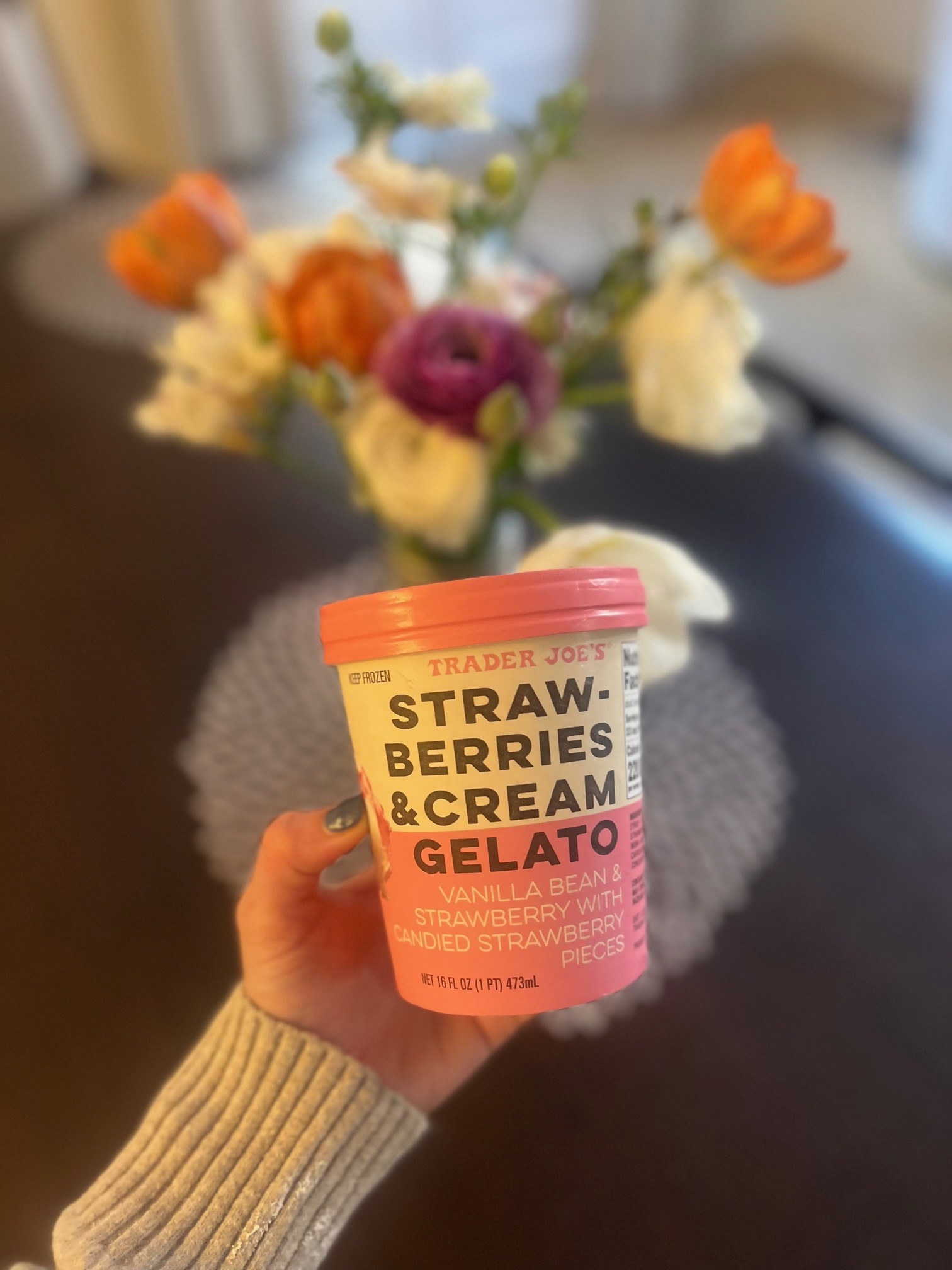 A tub of Strawberries &amp;amp; Cream Gelato