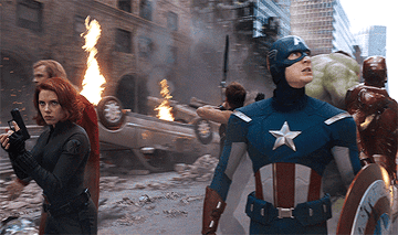 Gif from the Avengers where the team finally unites in battle