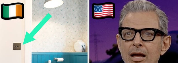 A bathroom in Ireland; a man looking confused