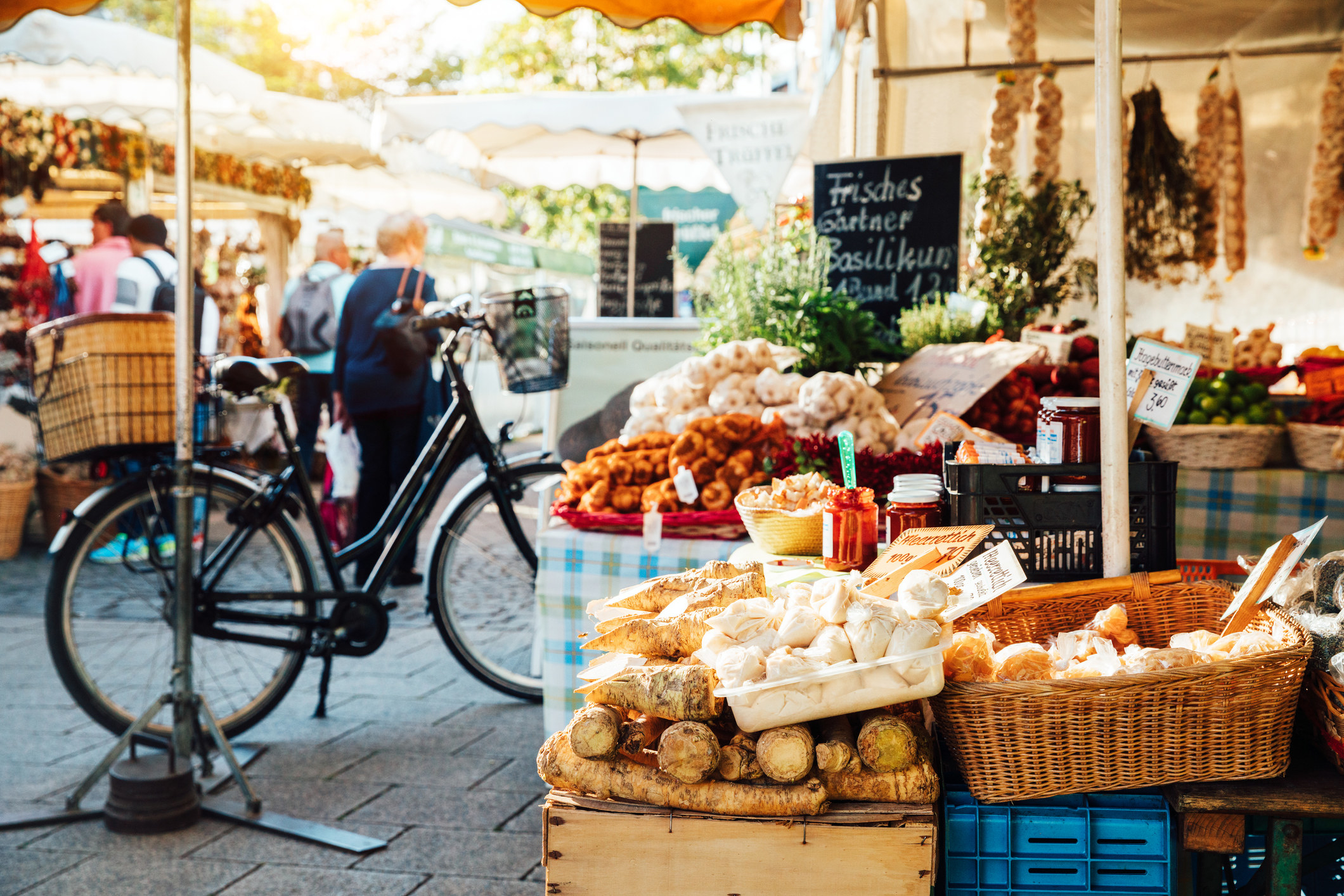 An outdoor produce market