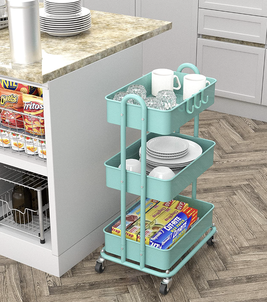 The cart filled with kitchen stuff