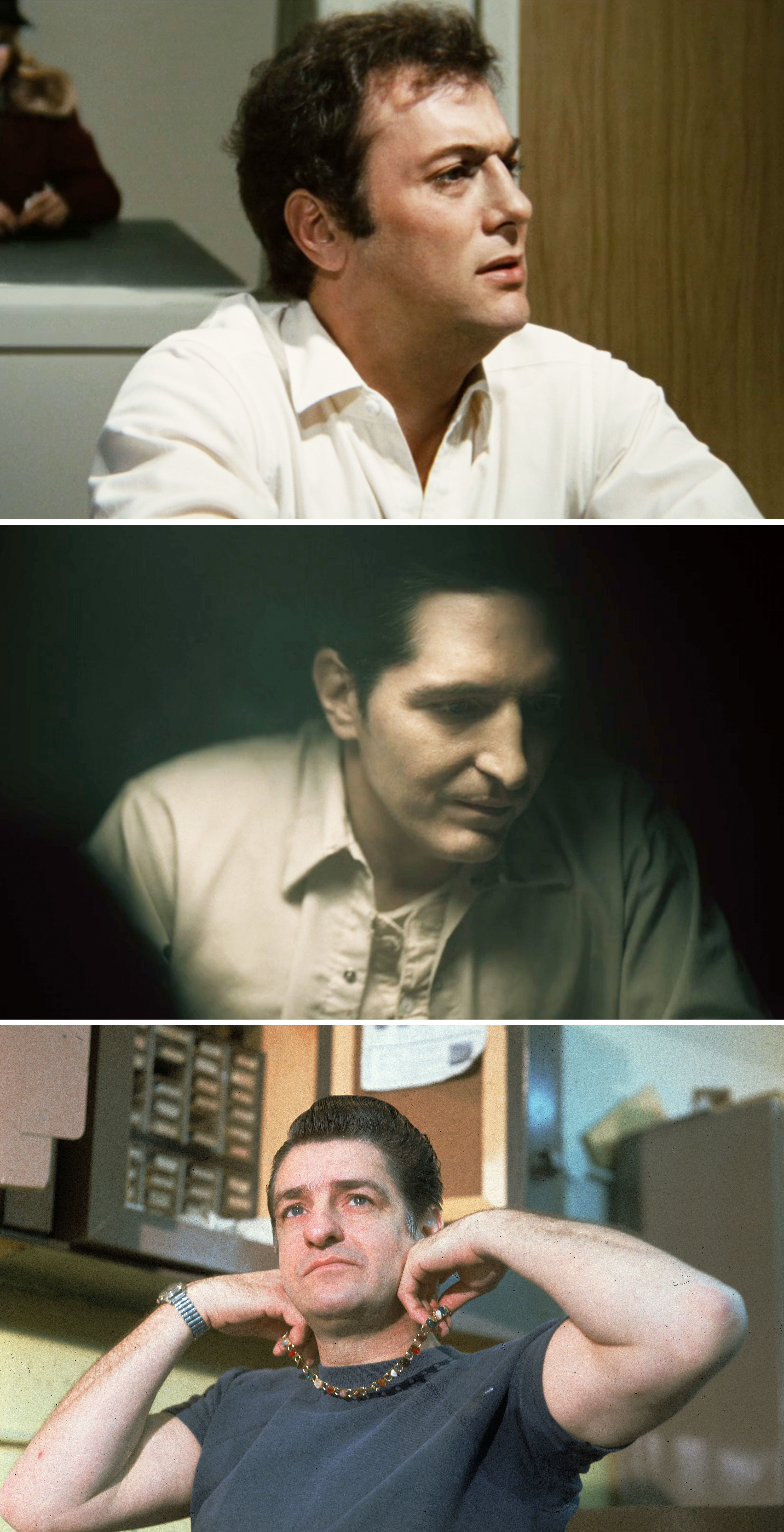 Side-by-sides of Tony Curtis, David Dastmalchian, and Albert DeSalvo