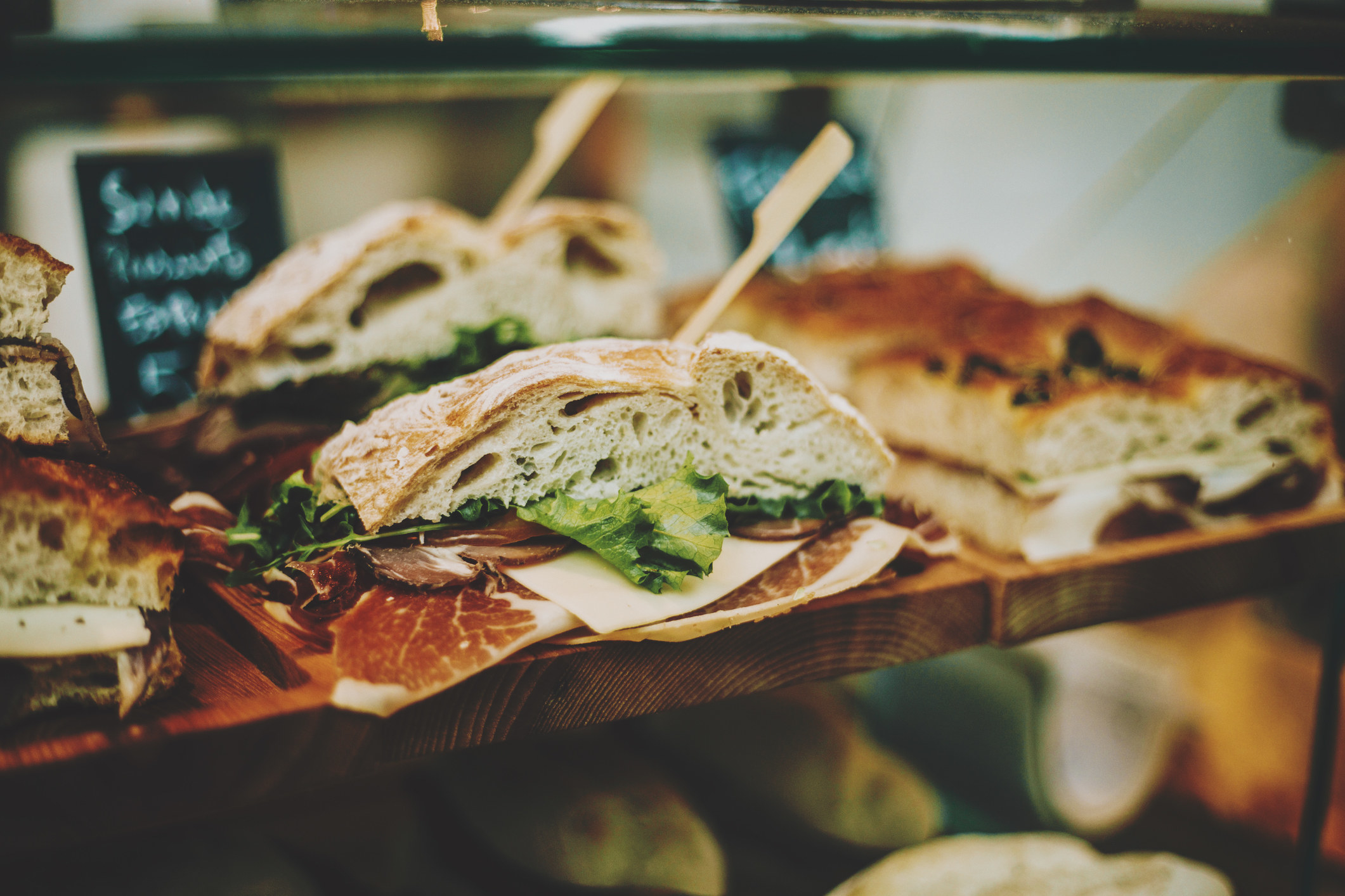 Vegan sandwich displayed in window shop