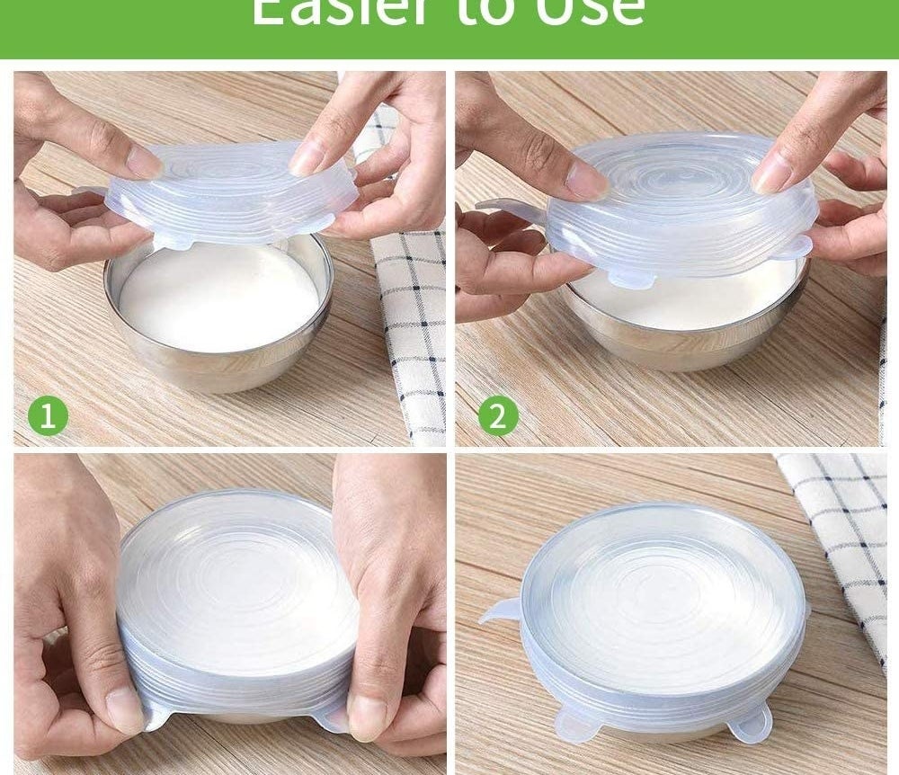 a demonstration of how to put the stretchy lid on