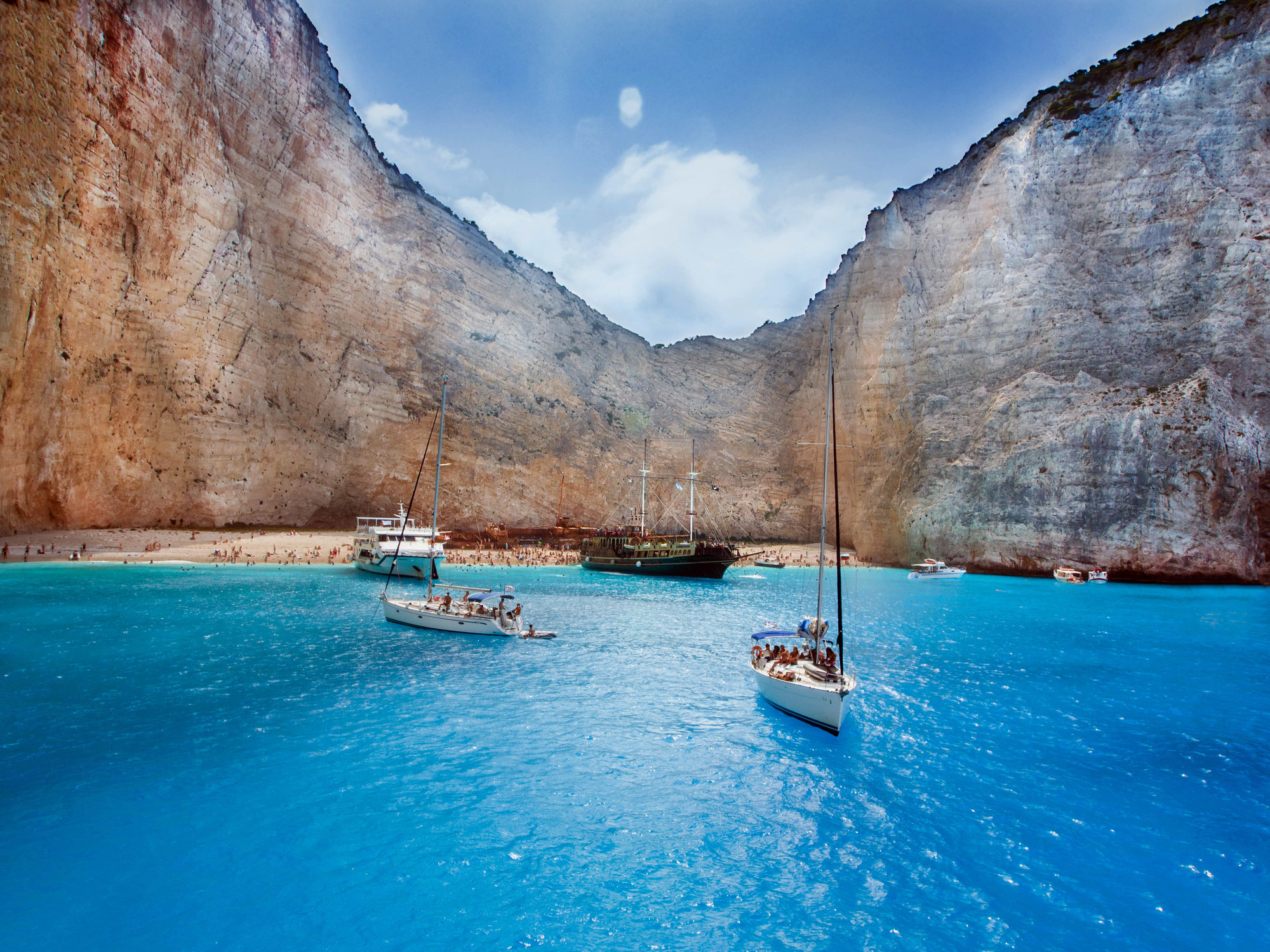 Boats in a cove in Greece