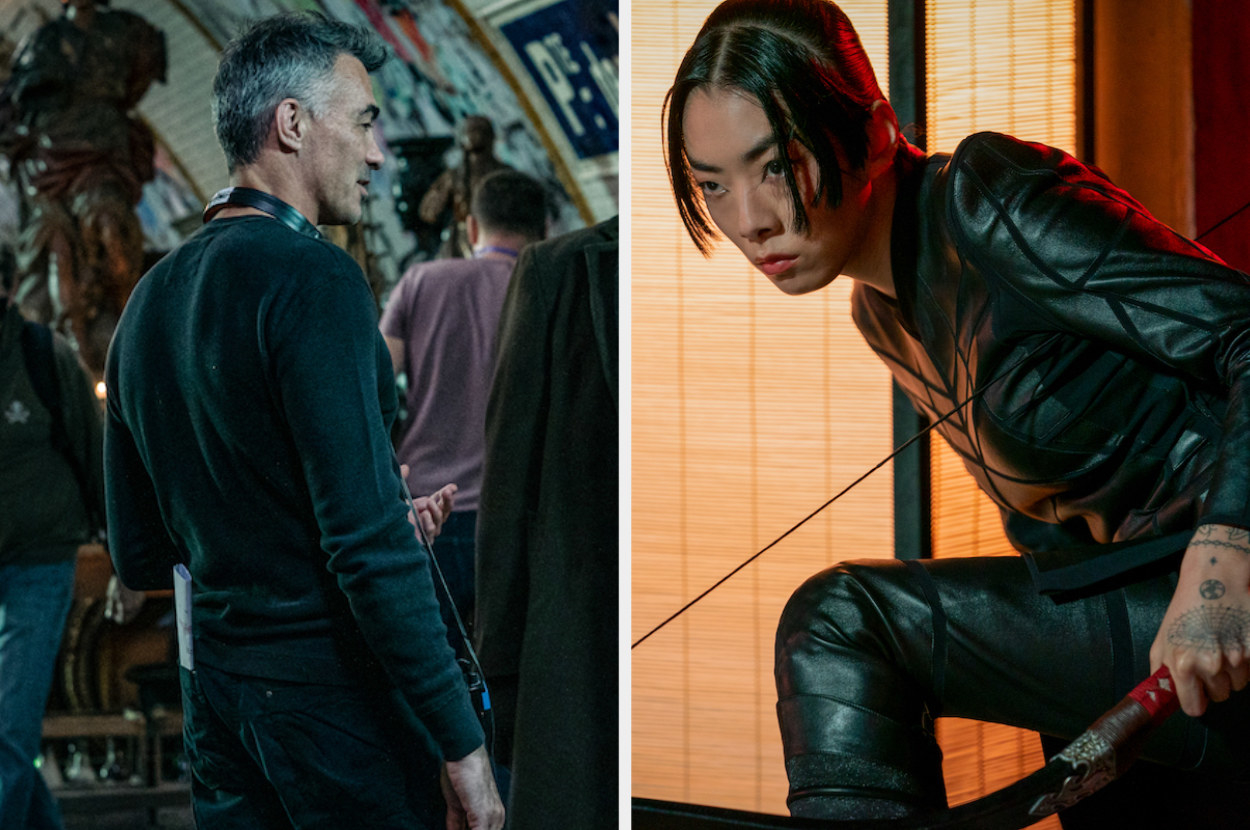 chad on set directing and rina as akira in the john wick 4