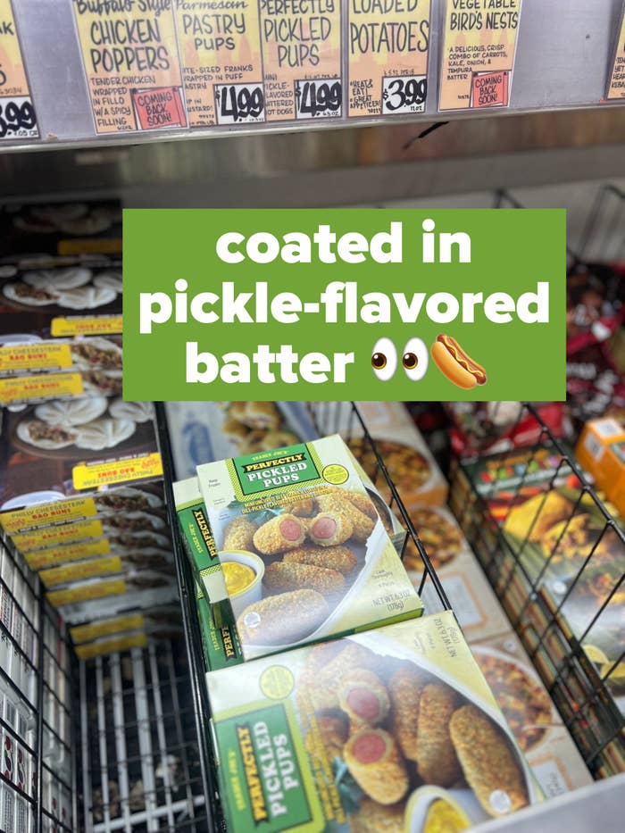 Pickled pigs in a blanket in the frozen aisle: &quot;coated in pickle-flavored batter&quot;