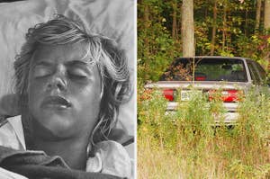 a young girl passed out from exhaustion, and an abandoned car in the woods