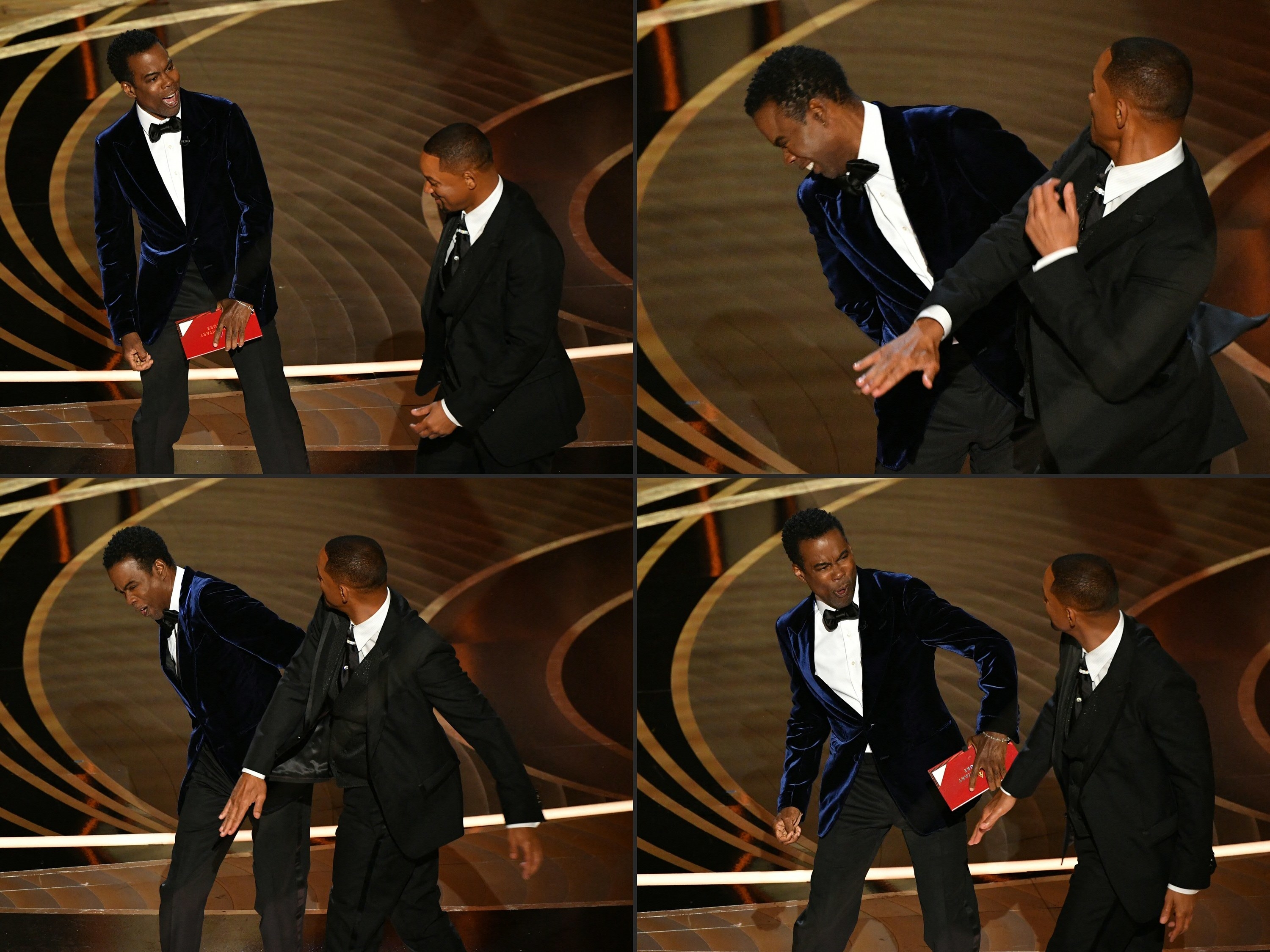 Will Smith slapping Chris Rock on stage during the 2022 Oscars