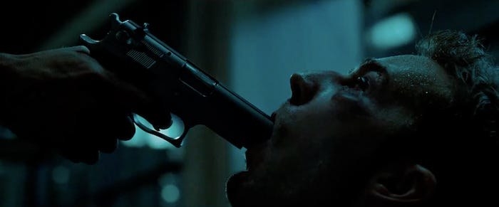 Edward Norton as The Narrator in &#x27;Fight Club,&#x27; with a gun in his mouth