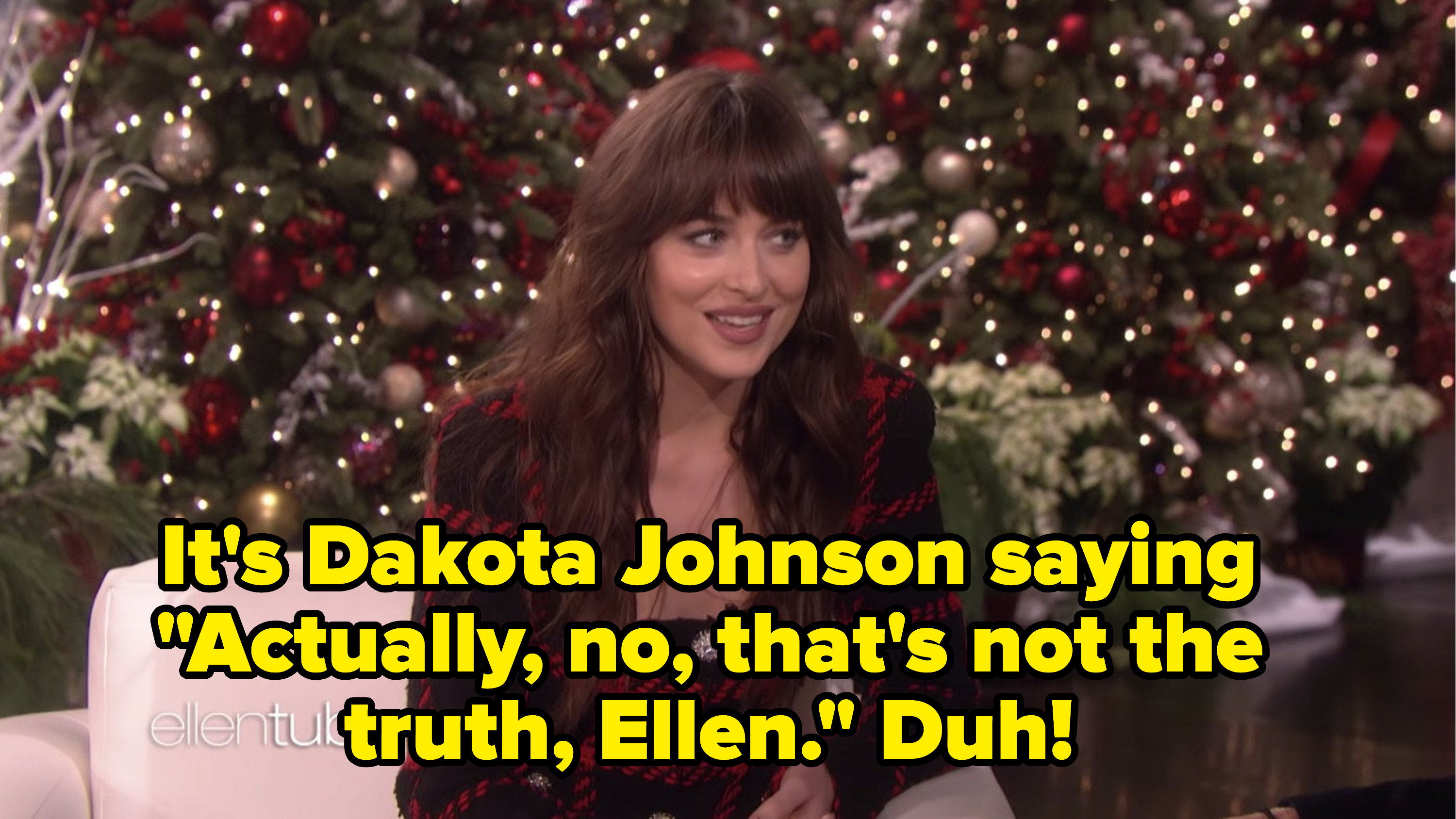 Dakota on the Ellen Show saying, &quot;Actually, no, that&#x27;s not the truth, Ellen&quot;