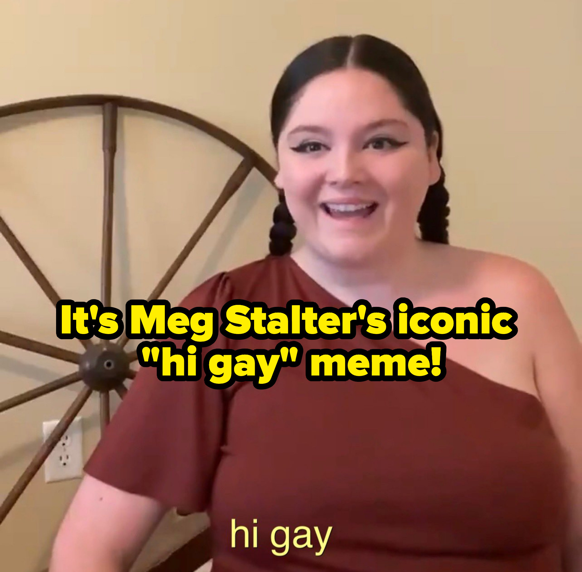 Meg Stalter in the &quot;hi gay&quot; meme