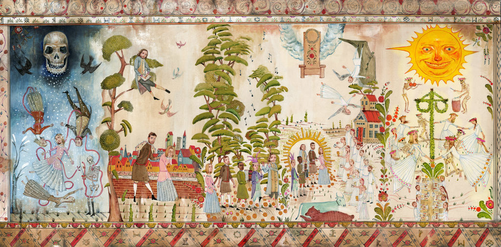 an intricate mural detailing Swedish rituals