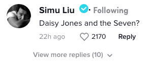 Simu Liu comments &quot;Daisy Jones and the Seven?&quot;
