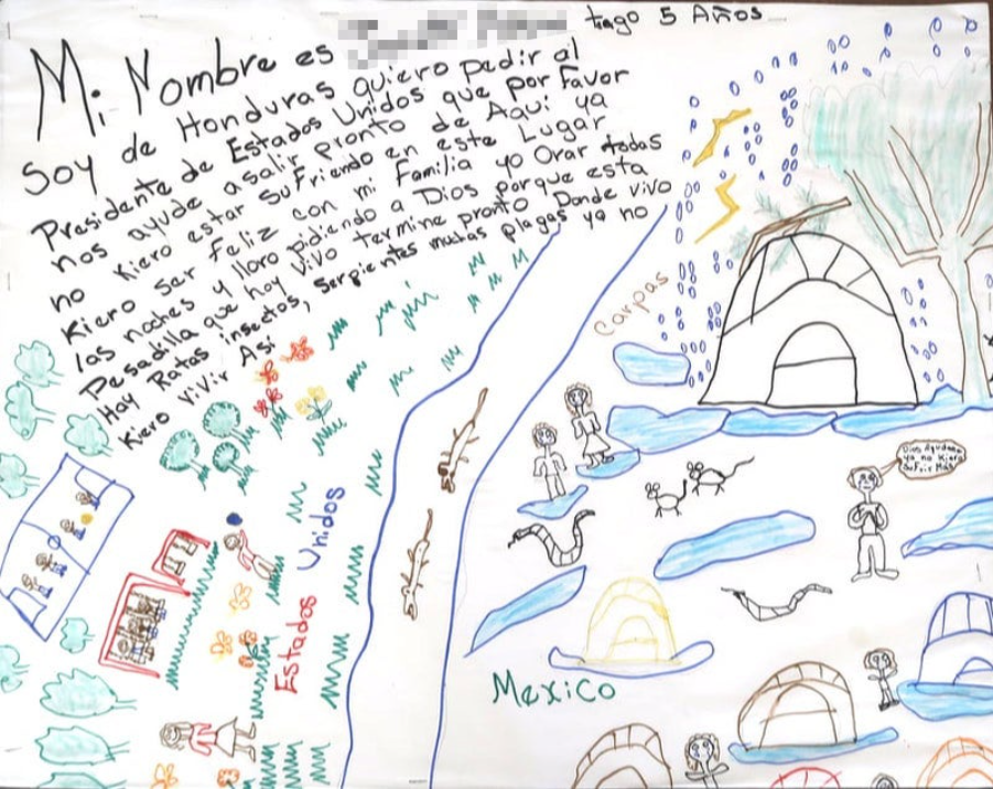 a children&#x27;s drawing of the US Mexico border