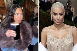 Kim indulging in a Guinness at a traditional London pub last week left many thinking that she’s just like us, but a behind-the-scenes photo has now revealed the bleak truth.