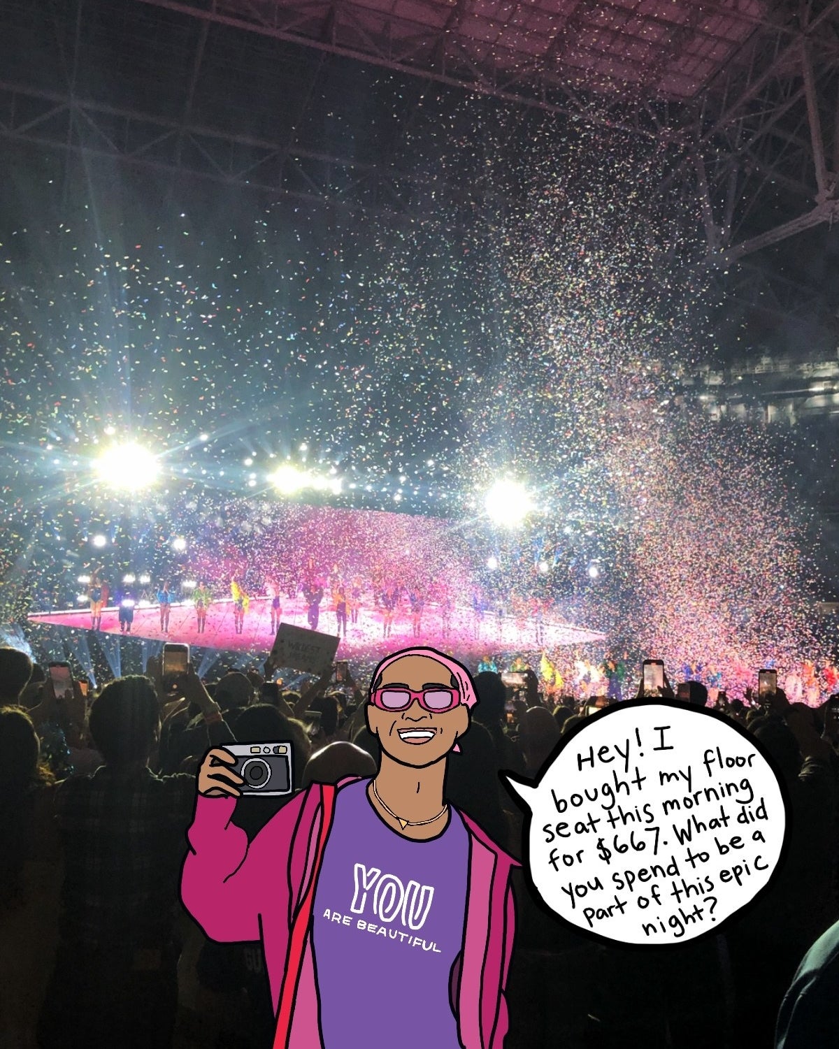 author in front of taylor swift performing on stage