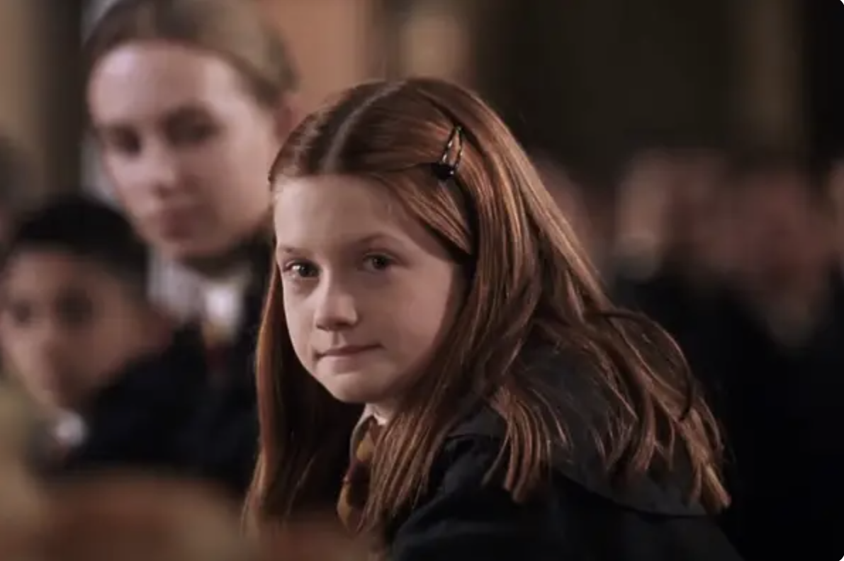 Close-up of Bonnie as Ginny, not smiling