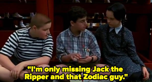 A boy counting baseball cards, saying &quot;I&#x27;m only missing Jack the Ripper and that Zodiac guy.&quot;