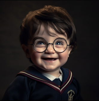 Close-up of young Harry with glasses smiling