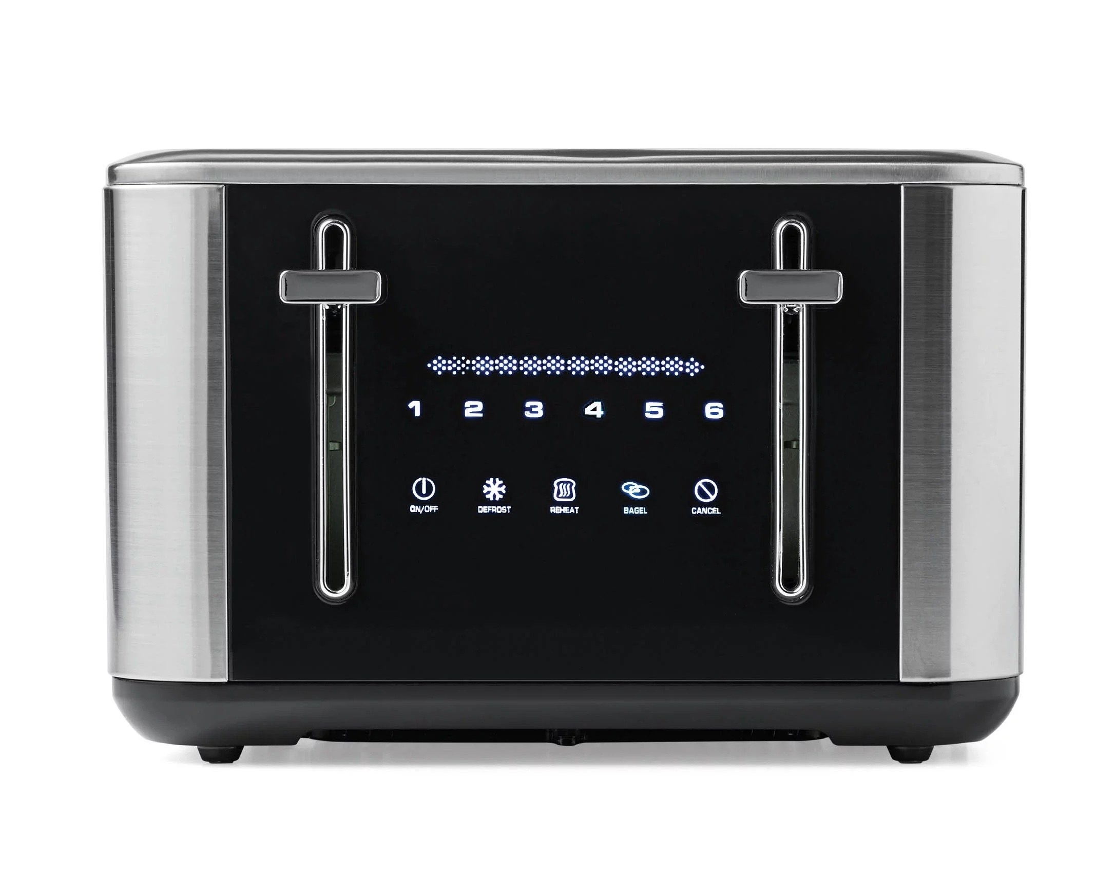 a black and silver toaster with a touchscreen