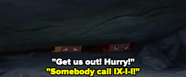 A child under a boulder yelling &quot;Somebody call IX-I-I!&quot;