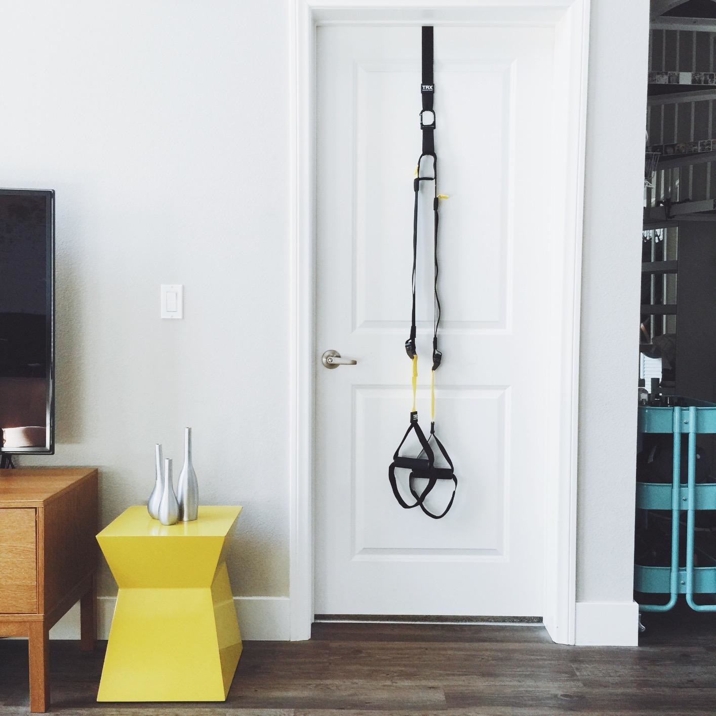 Reviewer&#x27;s TRX system on the door