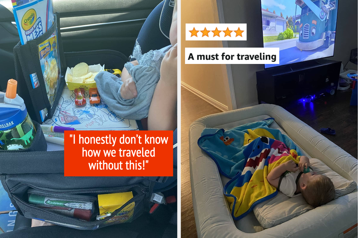 (left) travel desk (right) inflatable kid's bed