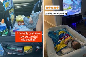 (left) travel desk (right) inflatable kid's bed