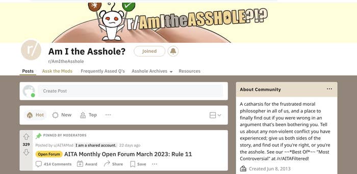 Screenshot of the subreddit landing page