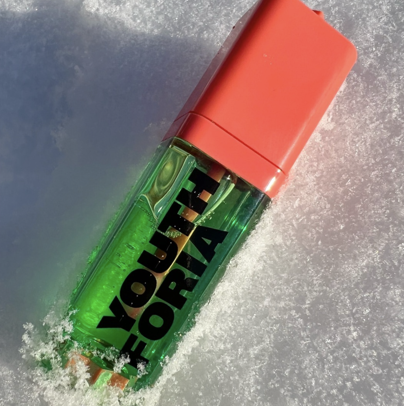 the tube of blush oil in snow